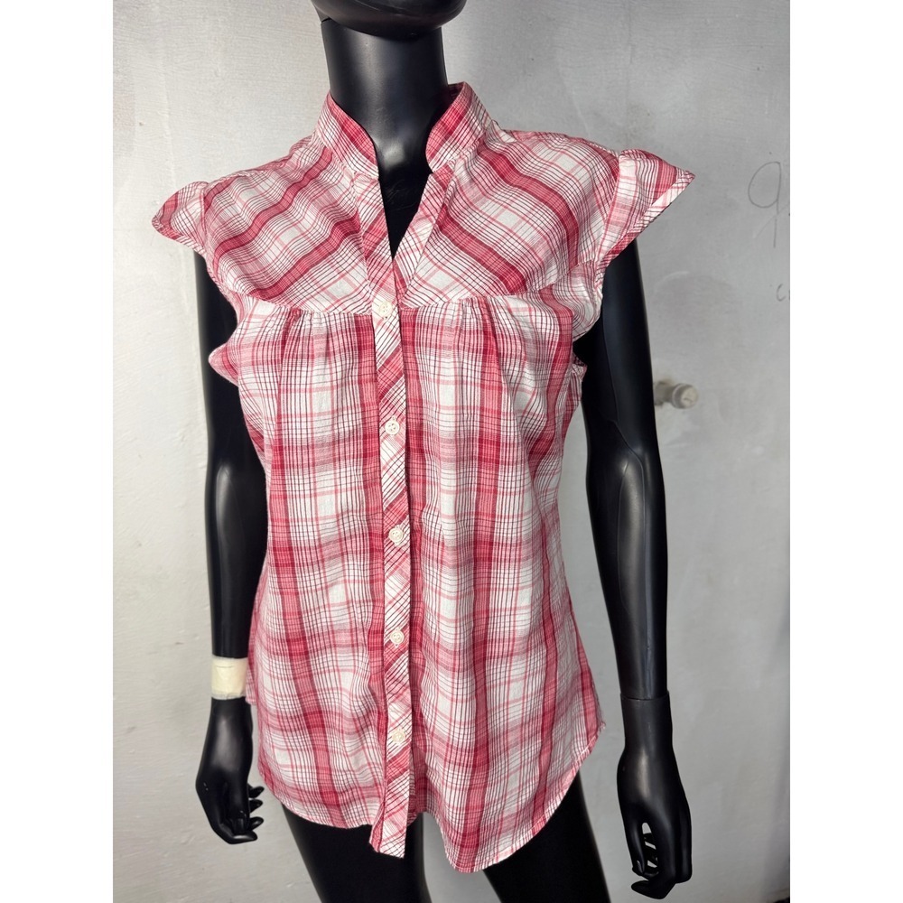 Bailey's Point Women's‎ XL Plaid Sleeveless Button Down Top Blouse Red